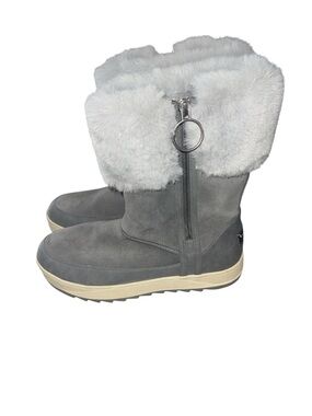 🩶🤍 Koolaburra by UGG Gray Suede Faux Fur Zip Winter Boots